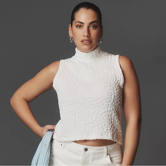 Anthropologie Blue Tassel Popcorn Crop Tank Top White Ivory NWT - Picture 1 of 16